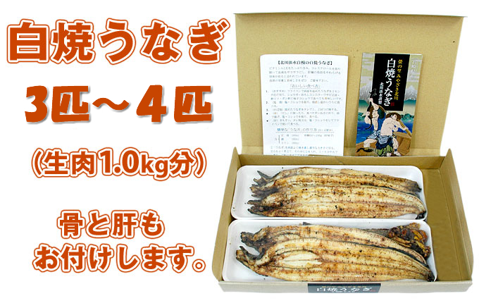 白焼うなぎ「手作りたれ・骨・肝付き」(3匹～4匹)