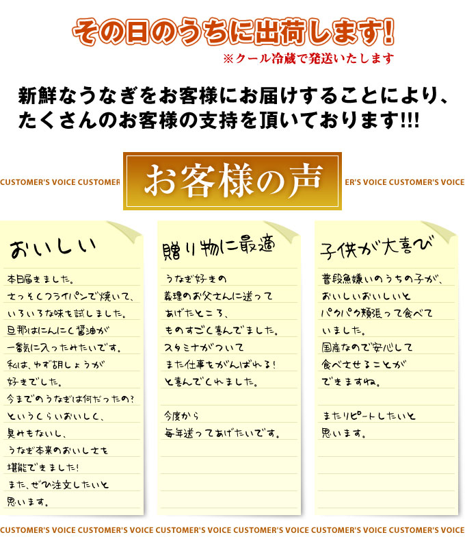 白焼うなぎ「手作りたれ・骨・肝付き」(3匹～4匹)